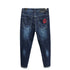 Embroidery Printed Blue Denim Casual Men's Jeans Patch Straight Pants